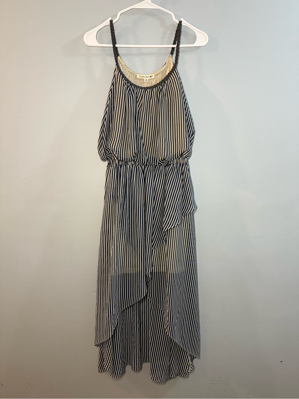 Double Zero Navy and Cream Striped Maxi Dress with Braided Trim